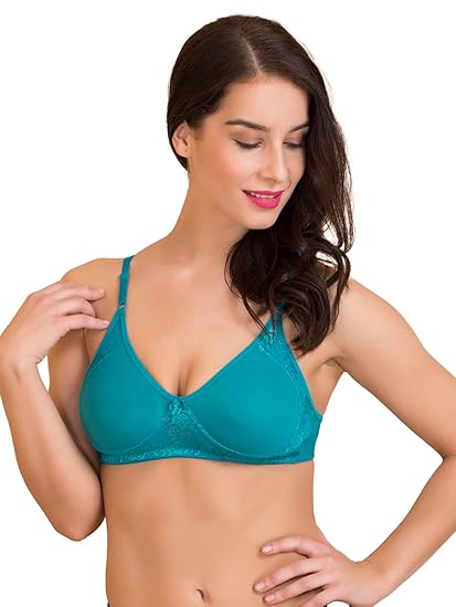 Clovia ComfortFit Women's Cotton-Rich Solid Green Non-Padded Full Cup Wire-Free T-Shirt Bra